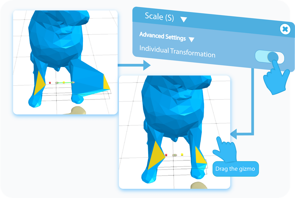 Toggle to enable the Individual Transformation option in the Advanced Settings of the Scale tool
